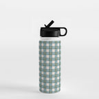 Green, Blue, and Ivory Traditional Plaid Pattern Water Bottle Gallery Image 1