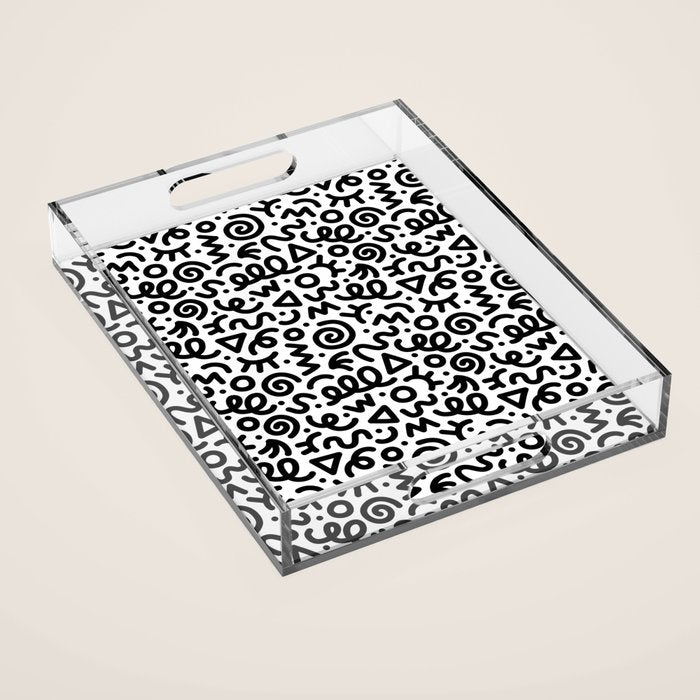 Fun black and white doodle art pattern Acrylic Tray Gallery Image 1