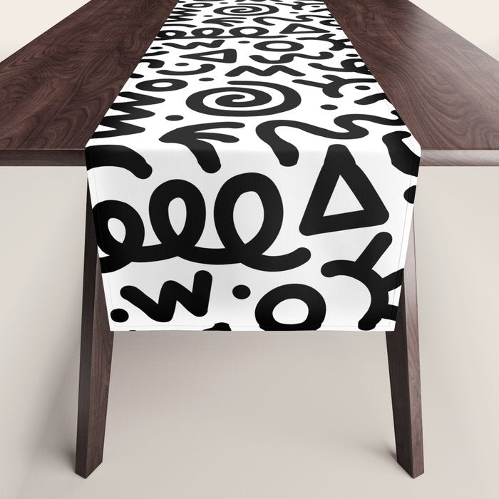 Fun black and white doodle art pattern Table Runner Gallery Image 1