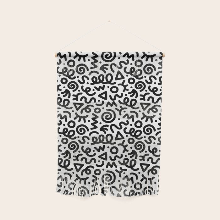 Fun black and white doodle art pattern Wall Hanging Gallery Image 1