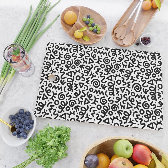 Fun black and white doodle art pattern Cutting Board Gallery Image 2