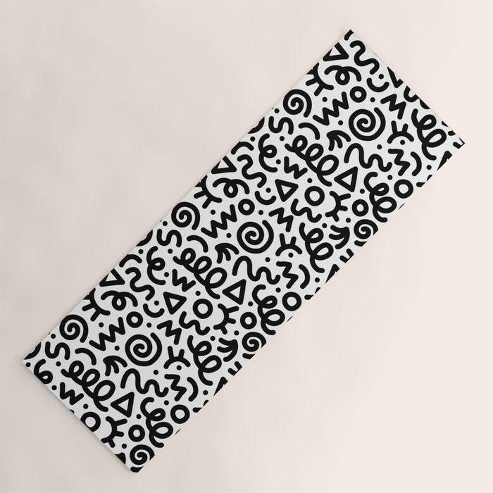 Fun black and white doodle art pattern Yoga Mat Gallery Image 1