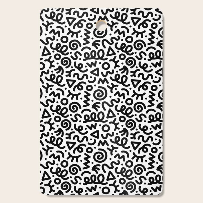 Fun black and white doodle art pattern Cutting Board Gallery Image 1