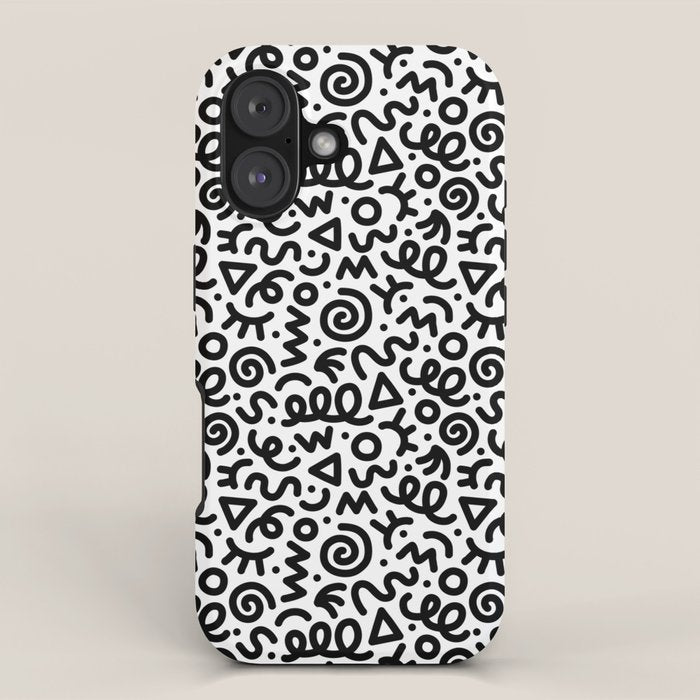 Fun black and white doodle art pattern iPhone Case Gallery Image 1