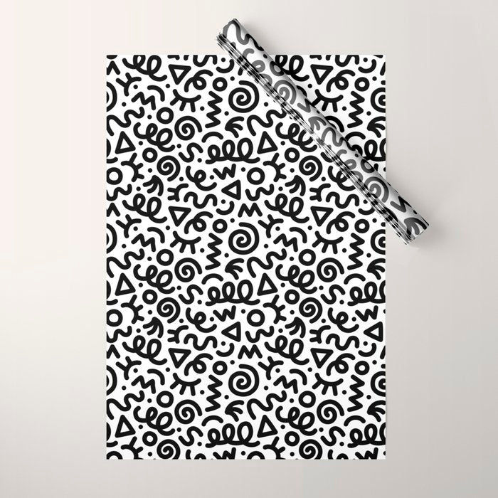 Fun black and white doodle art pattern Wrapping Paper Gallery Image 1