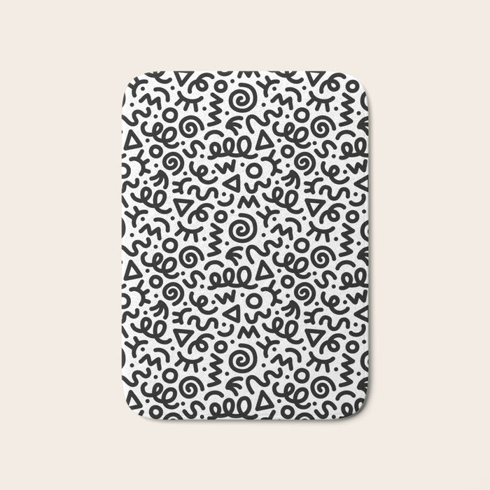 Fun black and white doodle art pattern Bath Mat Gallery Image 1