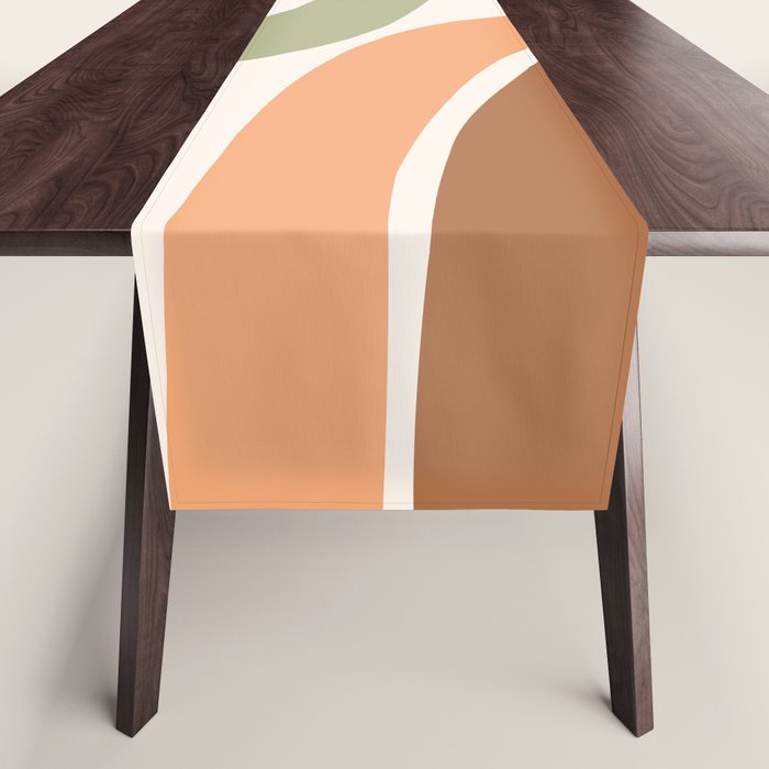 Abstract Shapes 55 in Sage Green and Terracotta (Rainbow Abstraction) Table Runner Gallery Image 1