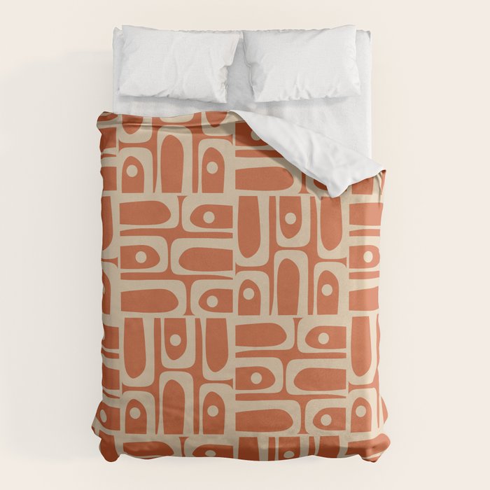 Mid Century Modern Piquet Abstract Multi Pattern in Mid Mod Burnt Orange and Beige Duvet Cover Gallery Image 6