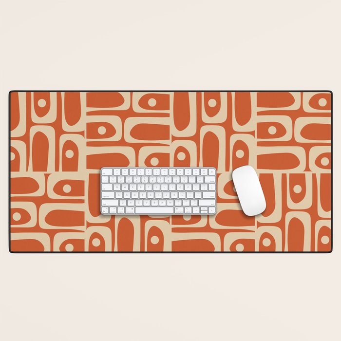 Mid Century Modern Piquet Abstract Multi Pattern in Mid Mod Burnt Orange and Beige Desk Mat Gallery Image 1