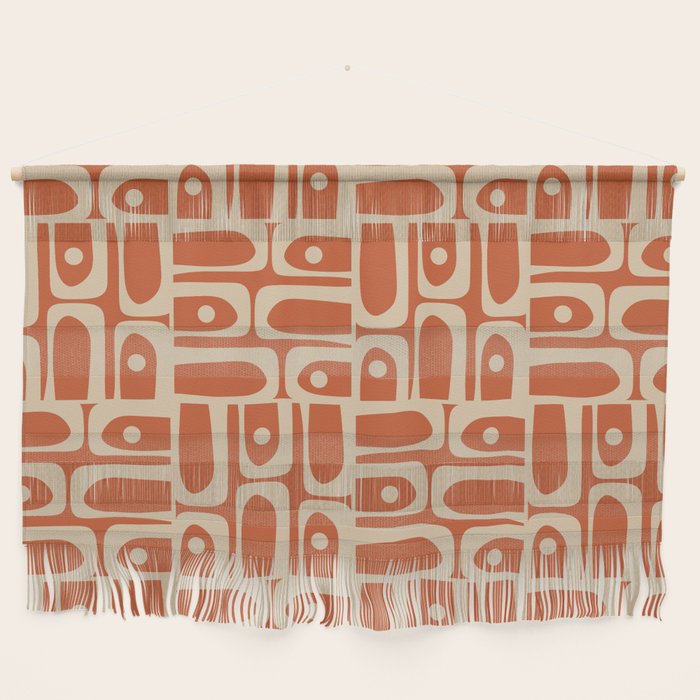 Mid Century Modern Piquet Abstract Multi Pattern in Mid Mod Burnt Orange and Beige Wall Hanging Gallery Image 1