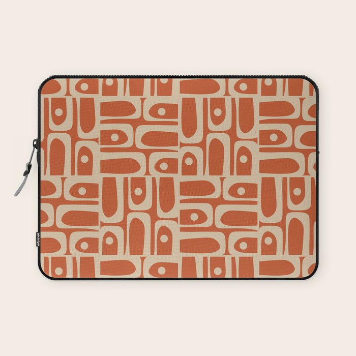 Mid Century Modern Piquet Abstract Multi Pattern in Mid Mod Burnt Orange and Beige Laptop Sleeve Gallery Image 1