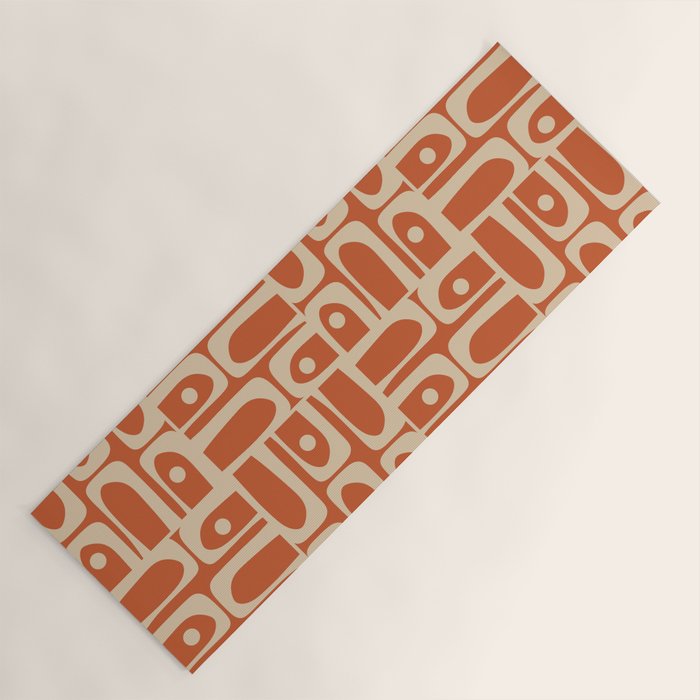 Mid Century Modern Piquet Abstract Multi Pattern in Mid Mod Burnt Orange and Beige Yoga Mat Gallery Image 1