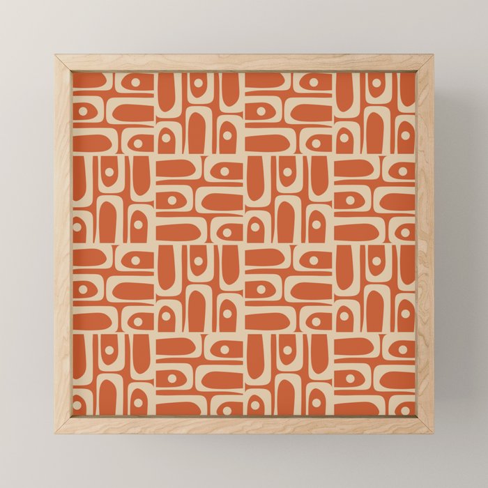 Mid Century Modern Piquet Abstract Multi Pattern in Mid Mod Burnt Orange and Beige Mini Art Print Gallery Image 1