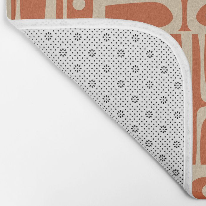 Mid Century Modern Piquet Abstract Multi Pattern in Mid Mod Burnt Orange and Beige Bath Mat Gallery Image 2