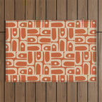 Mid Century Modern Piquet Abstract Multi Pattern in Mid Mod Burnt Orange and Beige Outdoor Rug Gallery Image 1