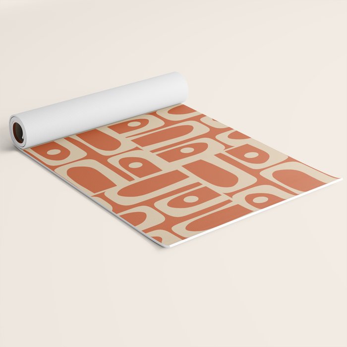 Mid Century Modern Piquet Abstract Multi Pattern in Mid Mod Burnt Orange and Beige Yoga Mat Gallery Image 2