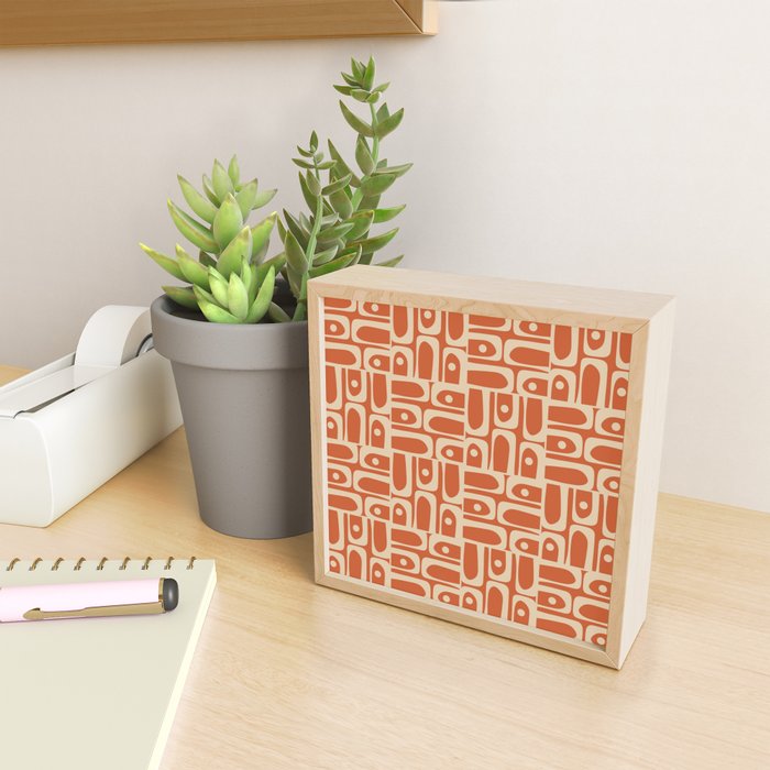Mid Century Modern Piquet Abstract Multi Pattern in Mid Mod Burnt Orange and Beige Mini Art Print Gallery Image 2