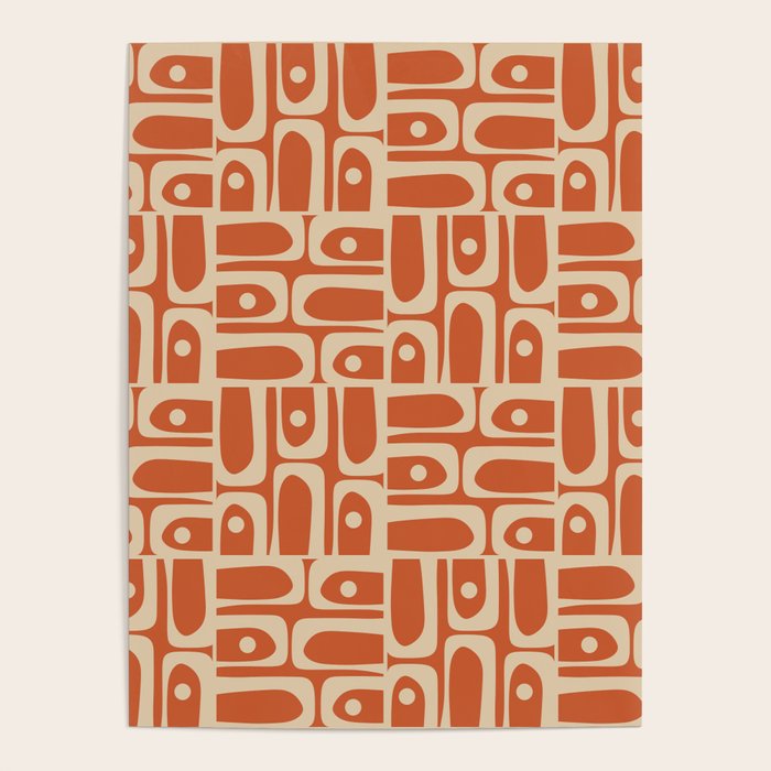 Mid Century Modern Piquet Abstract Multi Pattern in Mid Mod Burnt Orange and Beige Poster Gallery Image 1