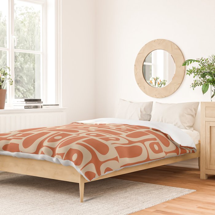Mid Century Modern Piquet Abstract Multi Pattern in Mid Mod Burnt Orange and Beige Duvet Cover Gallery Image 2