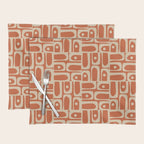 Mid Century Modern Piquet Abstract Multi Pattern in Mid Mod Burnt Orange and Beige Placemat Gallery Image 1