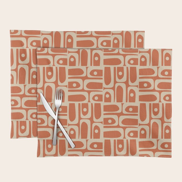 Mid Century Modern Piquet Abstract Multi Pattern in Mid Mod Burnt Orange and Beige Placemat Gallery Image 1