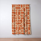 Mid Century Modern Piquet Abstract Multi Pattern in Mid Mod Burnt Orange and Beige Window Curtain Gallery Image 3