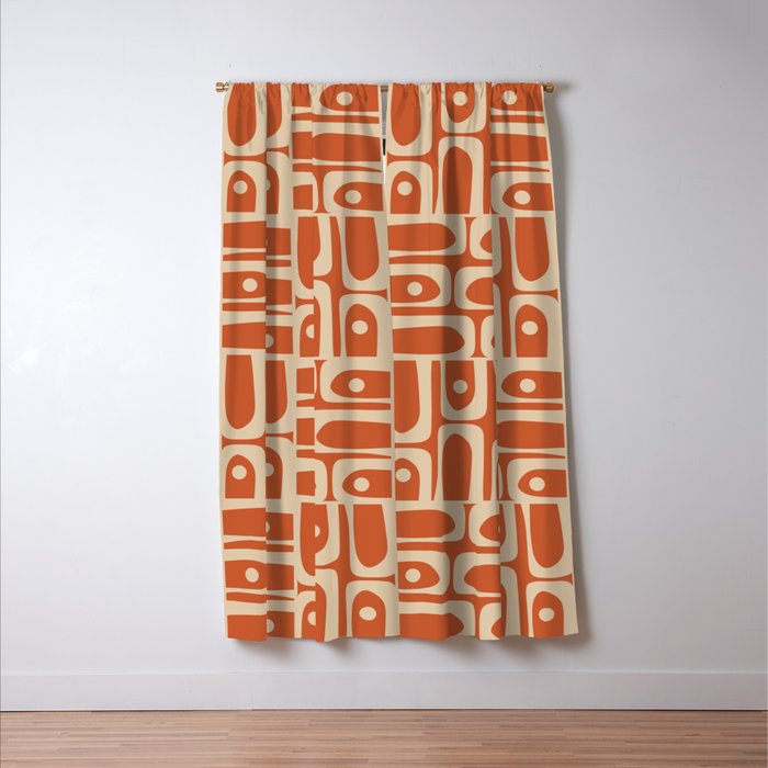 Mid Century Modern Piquet Abstract Multi Pattern in Mid Mod Burnt Orange and Beige Window Curtain Gallery Image 3
