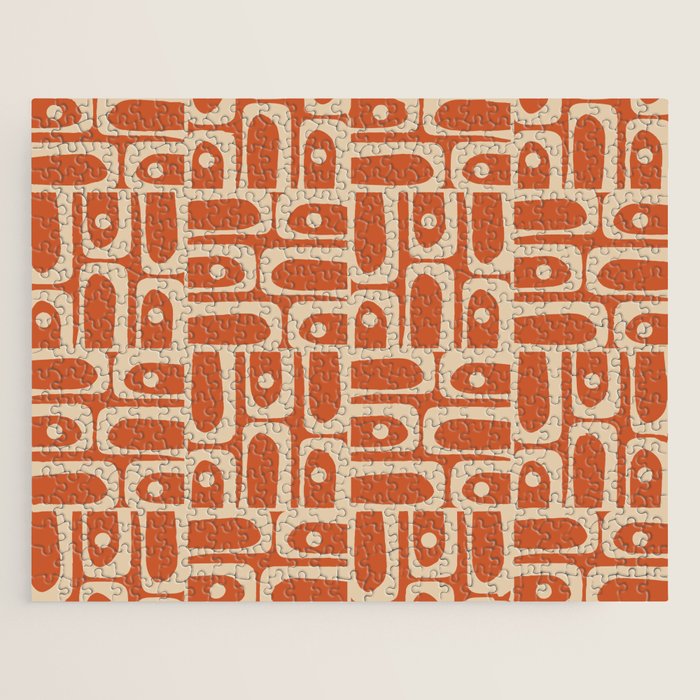 Mid Century Modern Piquet Abstract Multi Pattern in Mid Mod Burnt Orange and Beige Jigsaw Puzzle Gallery Image 1