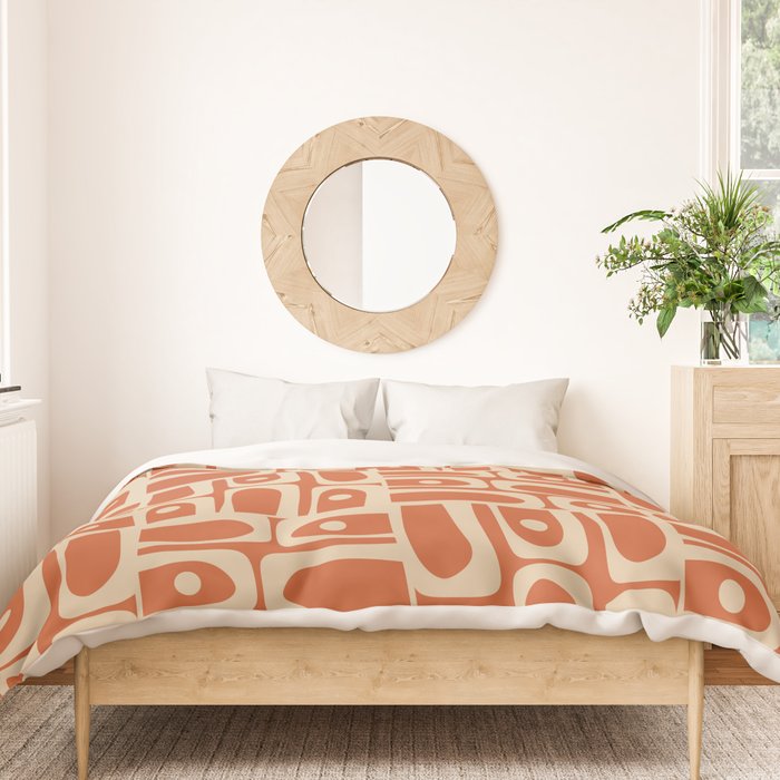 Mid Century Modern Piquet Abstract Multi Pattern in Mid Mod Burnt Orange and Beige Duvet Cover Gallery Image 3