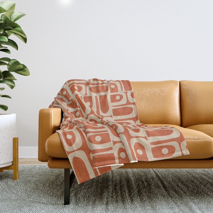 Mid Century Modern Piquet Abstract Multi Pattern in Mid Mod Burnt Orange and Beige Throw Blanket Gallery Image 1