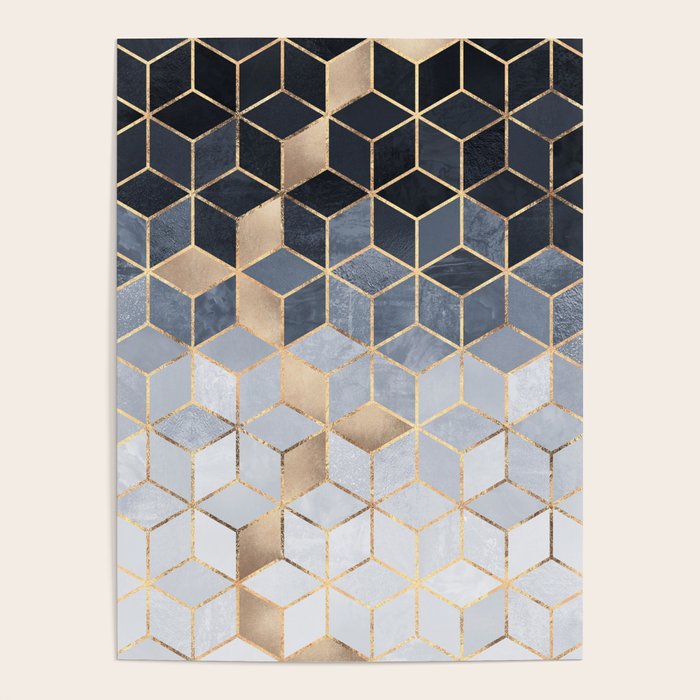 Soft Blue Gradient Cubes Poster Gallery Image 1