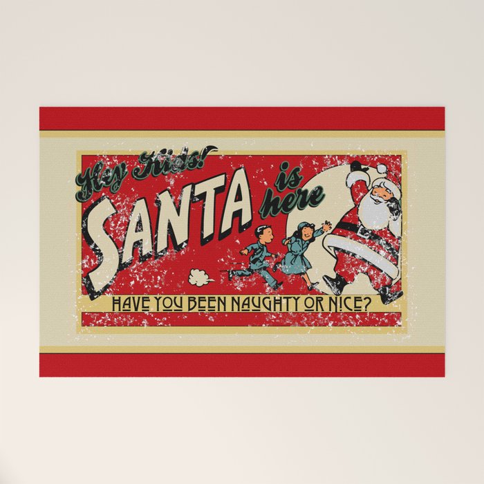Naughty or Nice?, Vintage Santa Poster Welcome Mat Gallery Image 1