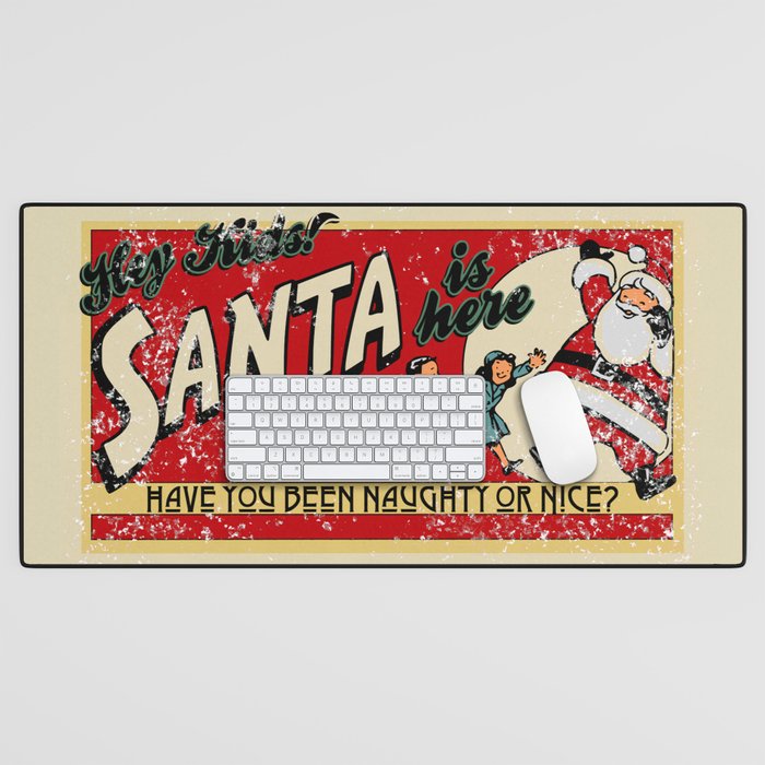 Naughty or Nice?, Vintage Santa Poster Desk Mat Gallery Image 1