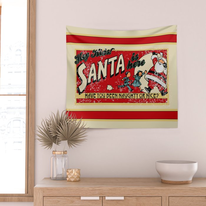 Naughty or Nice?, Vintage Santa Poster Wall Tapestry Gallery Image 2