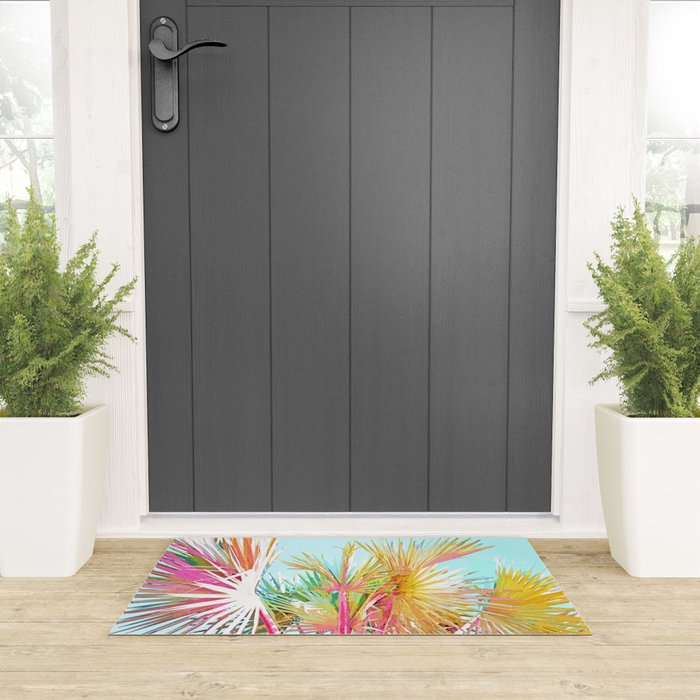 Beachy Pastel Palm Jungle | Botanical Digital Painting | Nature Plants Tropical Boho Blush Welcome Mat Gallery Image 3
