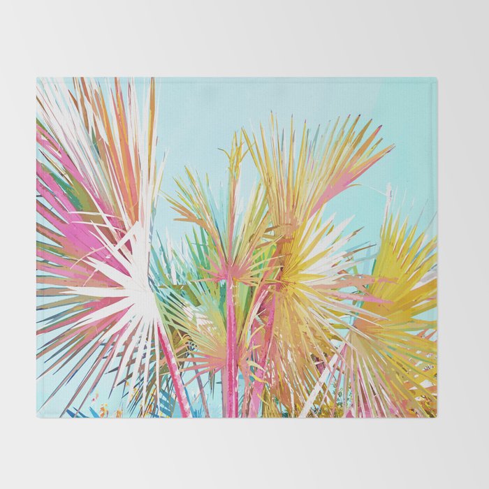 Beachy Pastel Palm Jungle | Botanical Digital Painting | Nature Plants Tropical Boho Blush Throw Blanket Gallery Image 2