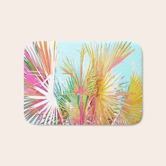 Beachy Pastel Palm Jungle | Botanical Digital Painting | Nature Plants Tropical Boho Blush Bath Mat Gallery Image 1