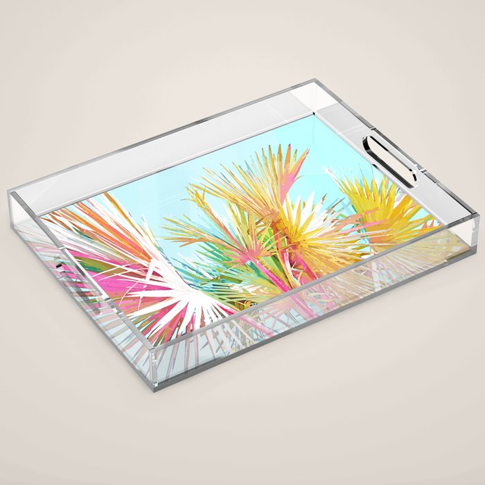 Beachy Pastel Palm Jungle | Botanical Digital Painting | Nature Plants Tropical Boho Blush Acrylic Tray Gallery Image 1