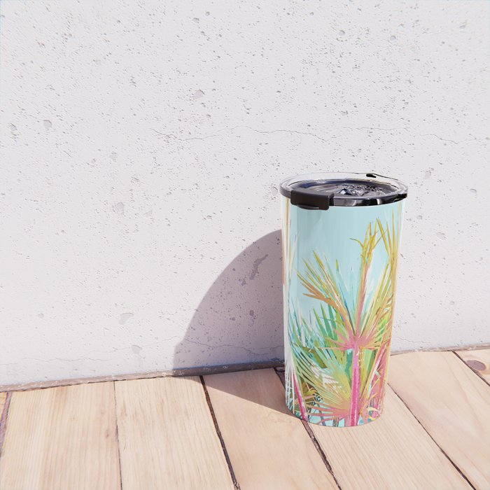 Beachy Pastel Palm Jungle | Botanical Digital Painting | Nature Plants Tropical Boho Blush Travel Mug Gallery Image 4