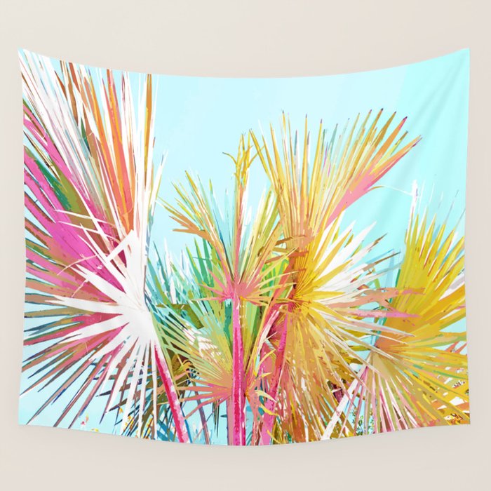 Beachy Pastel Palm Jungle | Botanical Digital Painting | Nature Plants Tropical Boho Blush Wall Tapestry Gallery Image 1