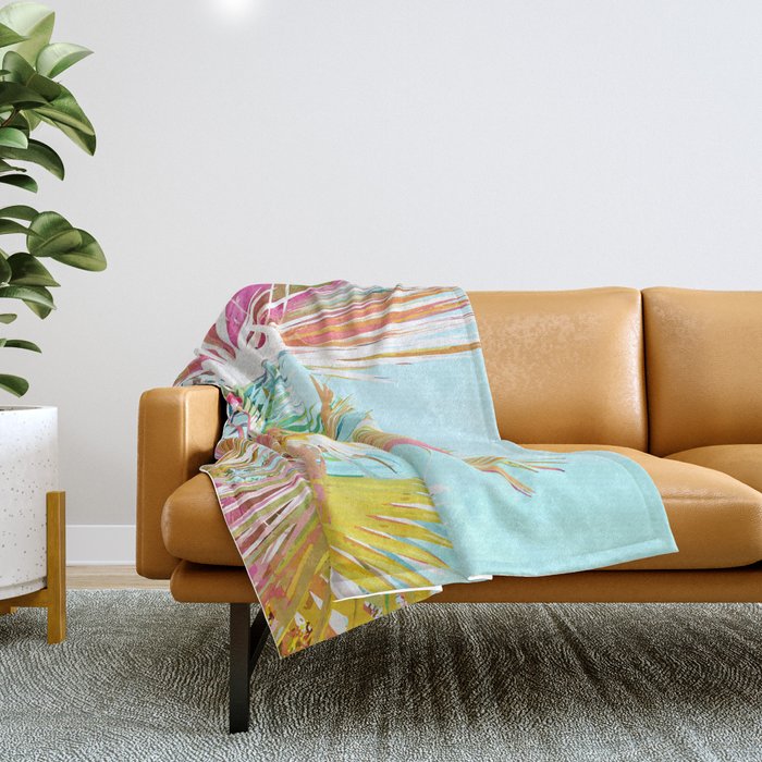 Beachy Pastel Palm Jungle | Botanical Digital Painting | Nature Plants Tropical Boho Blush Throw Blanket Gallery Image 1