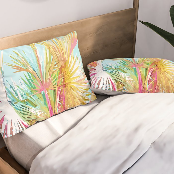 Beachy Pastel Palm Jungle | Botanical Digital Painting | Nature Plants Tropical Boho Blush Pillow Sham Gallery Image 2