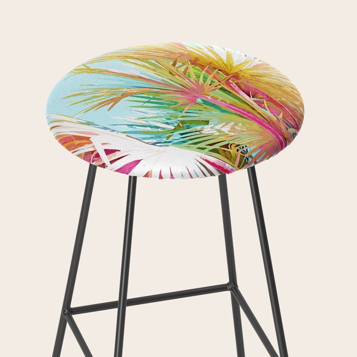 Beachy Pastel Palm Jungle | Botanical Digital Painting | Nature Plants Tropical Boho Blush Stool Gallery Image 2