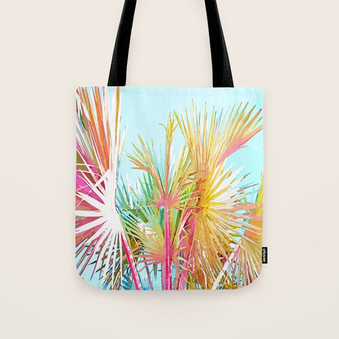 Beachy Pastel Palm Jungle | Botanical Digital Painting | Nature Plants Tropical Boho Blush Tote Bag Gallery Image 1