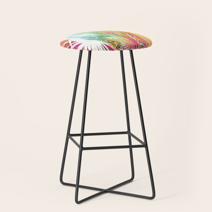 Beachy Pastel Palm Jungle | Botanical Digital Painting | Nature Plants Tropical Boho Blush Stool Gallery Image 1
