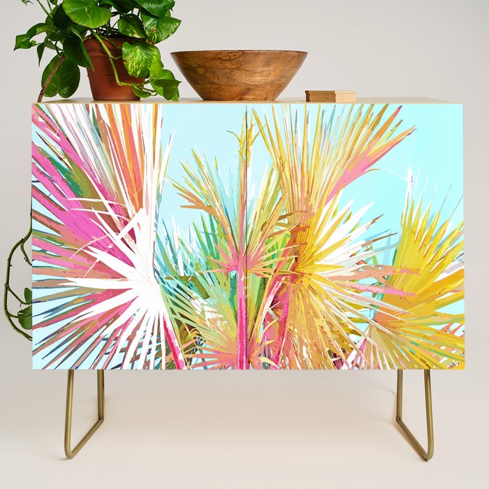 Beachy Pastel Palm Jungle | Botanical Digital Painting | Nature Plants Tropical Boho Blush Credenza Gallery Image 1