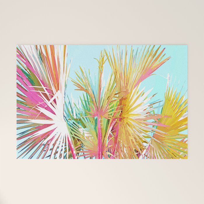Beachy Pastel Palm Jungle | Botanical Digital Painting | Nature Plants Tropical Boho Blush Welcome Mat Gallery Image 1