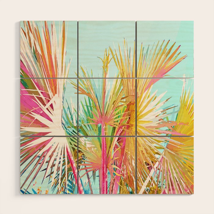 Beachy Pastel Palm Jungle | Botanical Digital Painting | Nature Plants Tropical Boho Blush Wood Wall Art Gallery Image 1