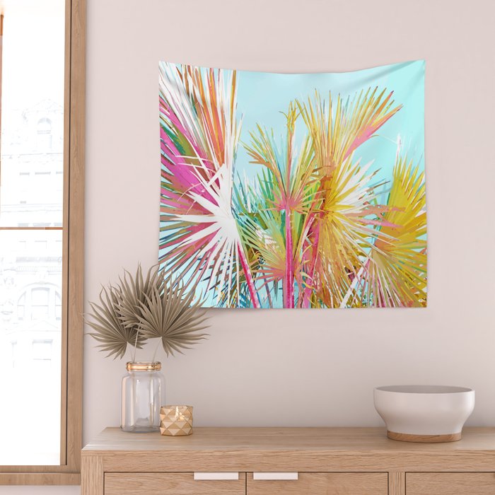 Beachy Pastel Palm Jungle | Botanical Digital Painting | Nature Plants Tropical Boho Blush Wall Tapestry Gallery Image 2