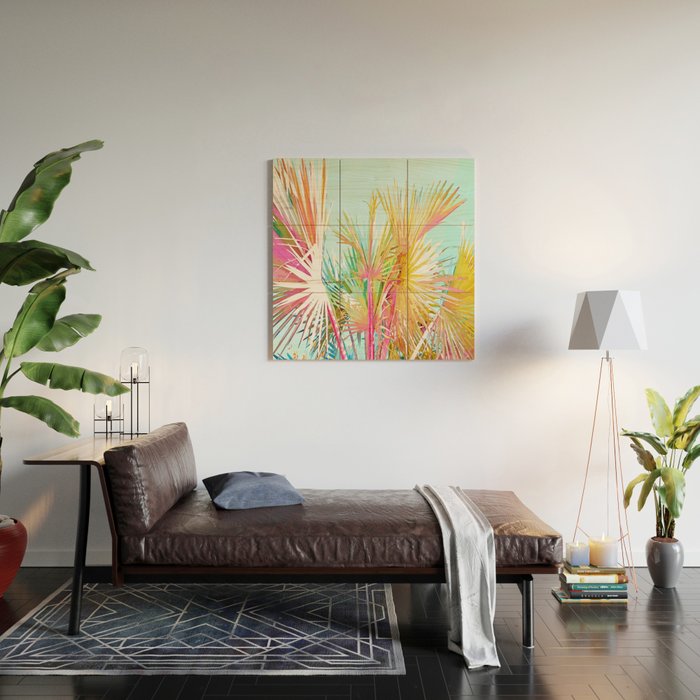 Beachy Pastel Palm Jungle | Botanical Digital Painting | Nature Plants Tropical Boho Blush Wood Wall Art Gallery Image 2